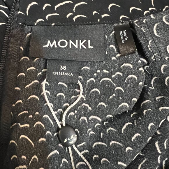 NWOT MONKL Women's Midi Dress Black Geometric Long Sleeve Size 38/Medium - Picture 6 of 11